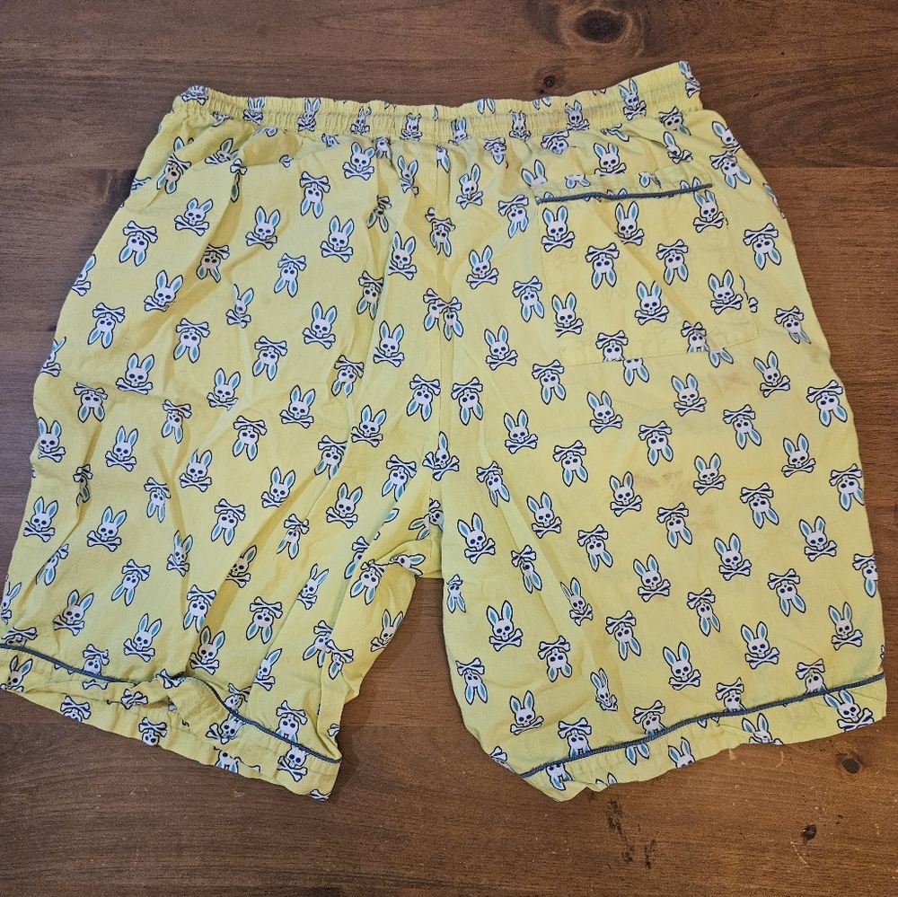 Psycho Bunny Mens Lounge / Sleep Shorts Yellow All Over Bunny Print Large - Picture 3 of 8